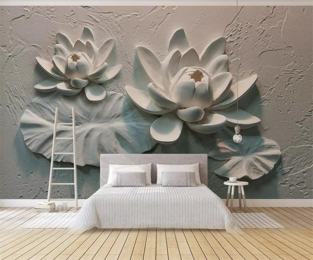 Avikalp Exclusive AWZ0288 3d Wallpaper Murals Relief Lotus Decorative HD 3D Wallpaper
