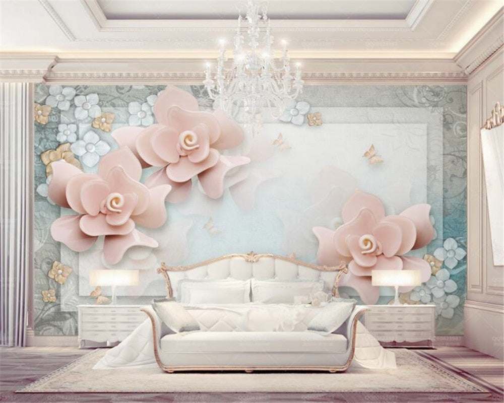 Avikalp Exclusive AWZ0291 3d Wallpaper 3d Pink Beautiful Flower European Style Background HD 3D Wallpaper