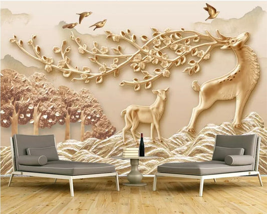 Avikalp Exclusive AWZ0298 3d Wallpaper 3d Stereo Mural New Chinese Forest Plum Deer HD 3D Wallpaper