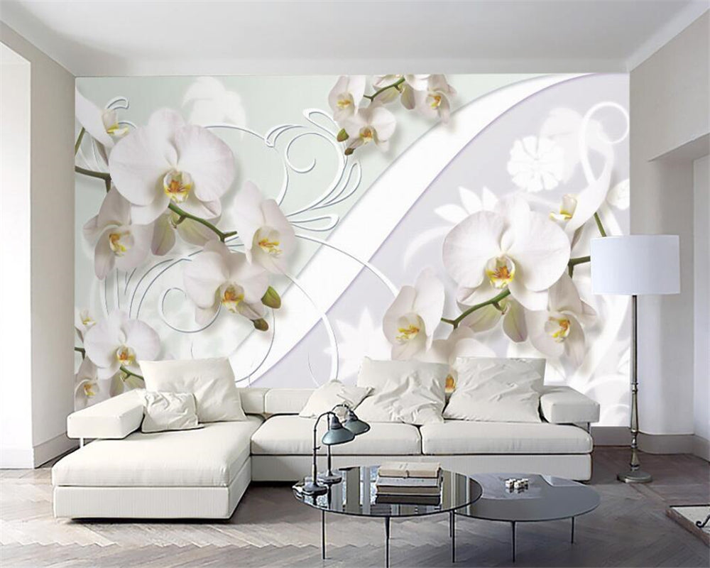 Avikalp Exclusive AWZ0302 3d Wallpaper Beautiful European Style Orchid Pattern Tv Wall 3d Wallpaper Home Decoration HD 3D Wallpaper