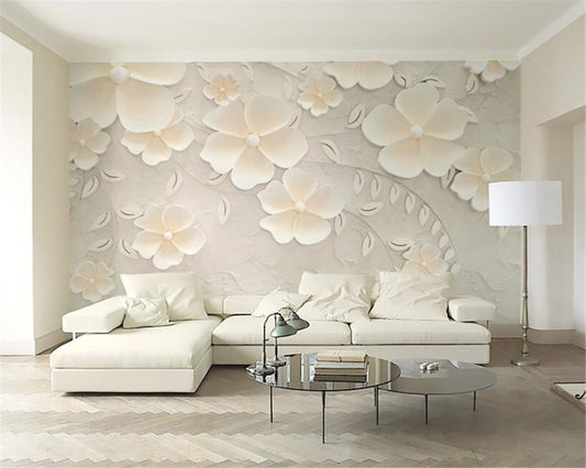 Avikalp Exclusive AWZ0303 3d Wallpaper Beige Flowers 3d Bedroom Tv Interior Design Decoration Background HD 3D Wallpaper