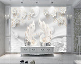 Avikalp Exclusive AWZ0316 3D Wallpaper Home Decor Background Mural 3D White Jewelery Flower Swan Stereo Tv HD 3D Wallpaper