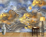 Avikalp Exclusive AWZ0327 3D Wallpaper Abstract Line Bird Golden Dragon Serving Mural HD 3D Wallpaper
