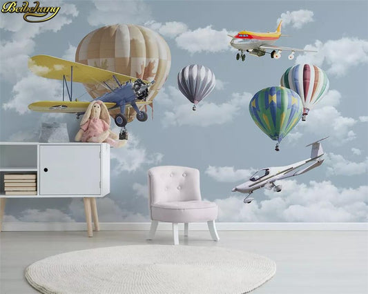Avikalp Exclusive AWZ0329 3D Wallpaper Nordic Simple Cartoon Airplane Balloon Children Room Background HD 3D Wallpaper
