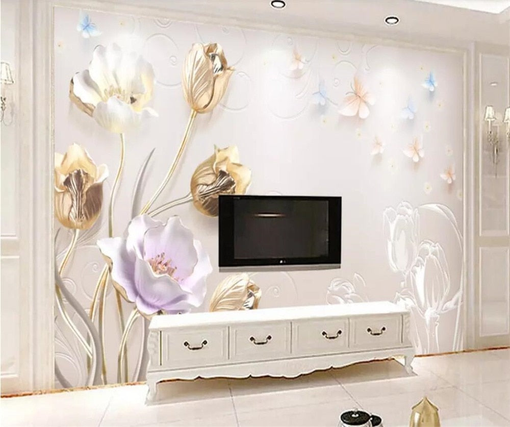 Avikalp Exclusive AWZ0330 3D Wallpaper Relief Mural Modern Flower Living Room HD 3D Wallpaper