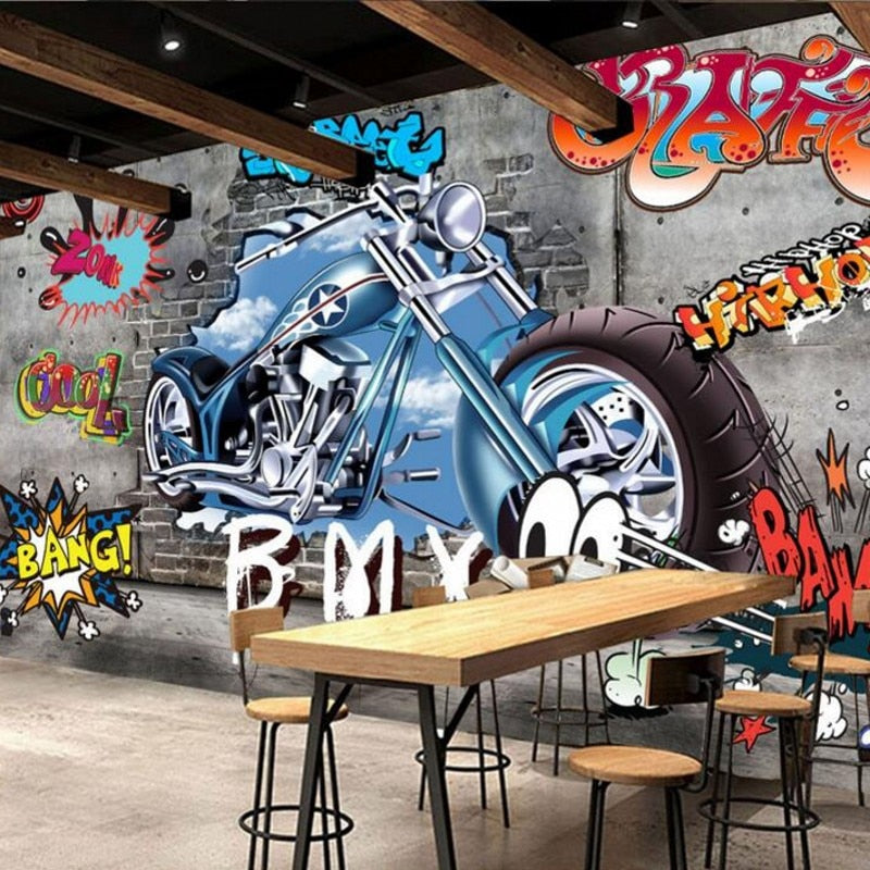 Avikalp Exclusive AWZ0331 3D Wallpaper Retro Minimalist Motorcycle Street Art Decorative HD 3D Wallpaper
