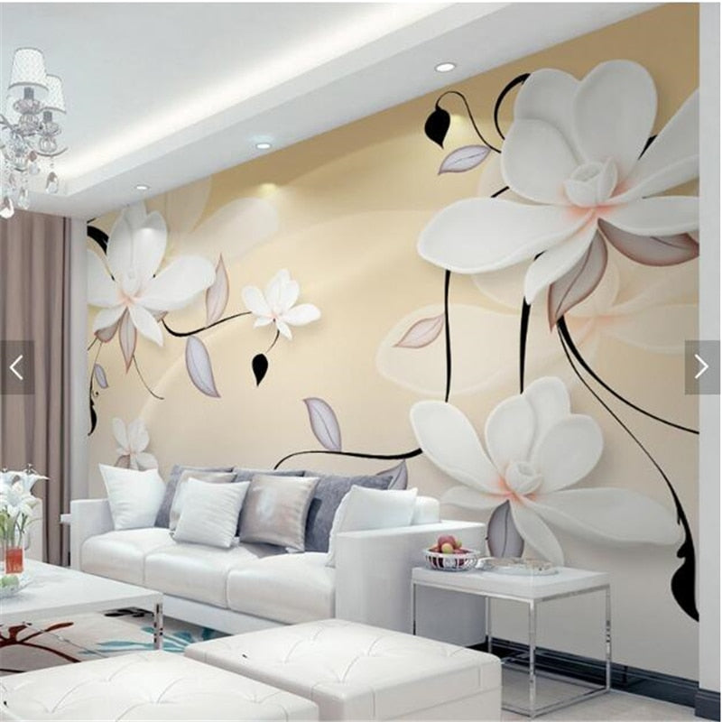 Avikalp Exclusive AWZ0333 3D Wallpaper Magnolia Relief Simple Aesthetic White Flower Tulip HD 3D Wallpaper