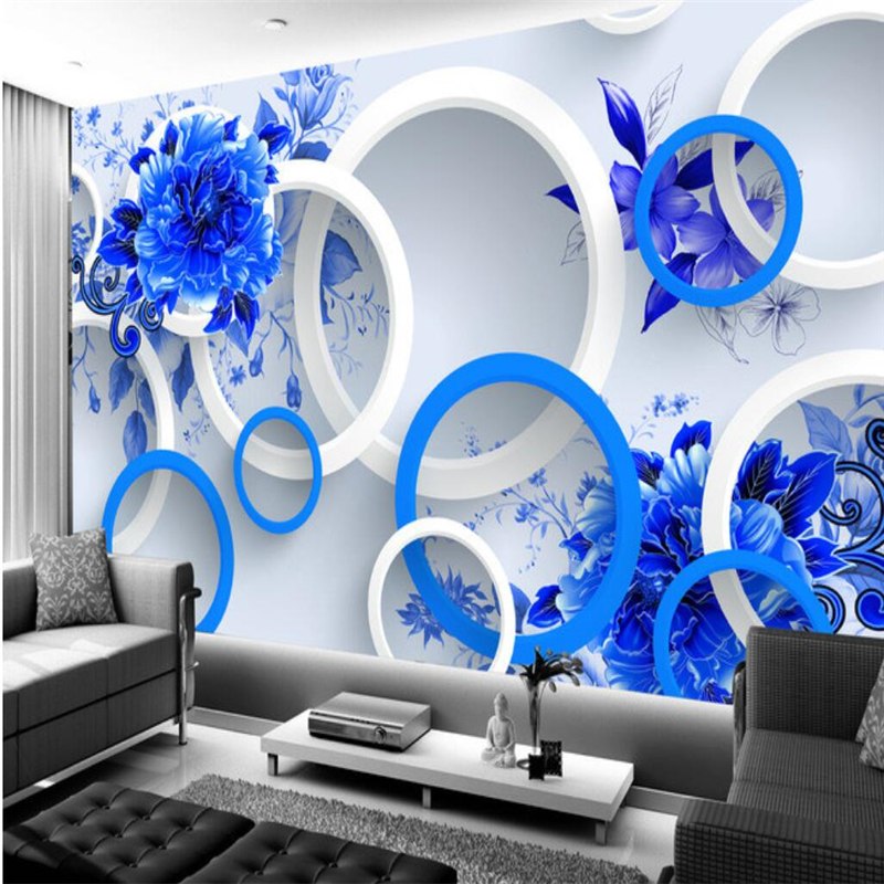 Avikalp Exclusive AWZ0338 3D Wall Mural Wallpaper Flowers Rich Blue And White Fashion 3D Living Room HD 3D Wallpaper