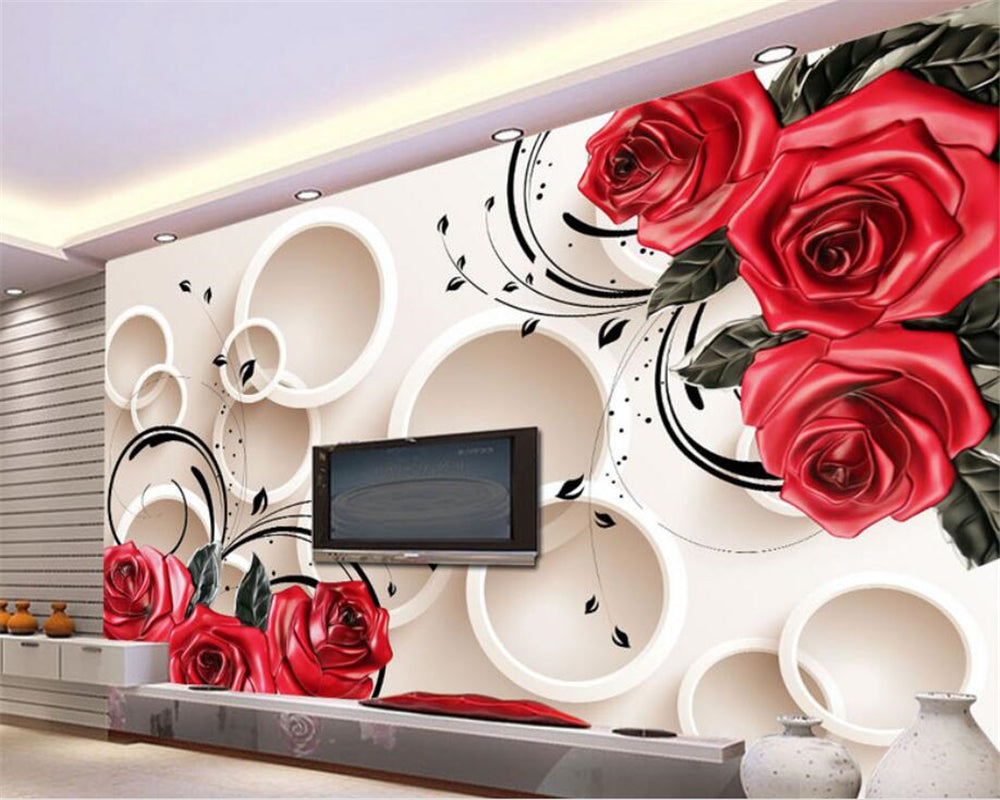 Avikalp Exclusive AWZ0339 3D Wallpaper 3D Red Rose Reliefs Home Decoration Living Room Bedroom Sofa Background HD 3D Wallpaper