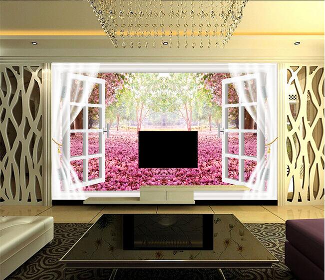 Avikalp Exclusive AWZ0342 3D Wallpaper Mural Sakura Flowers Tv Setting HD 3D Wallpaper
