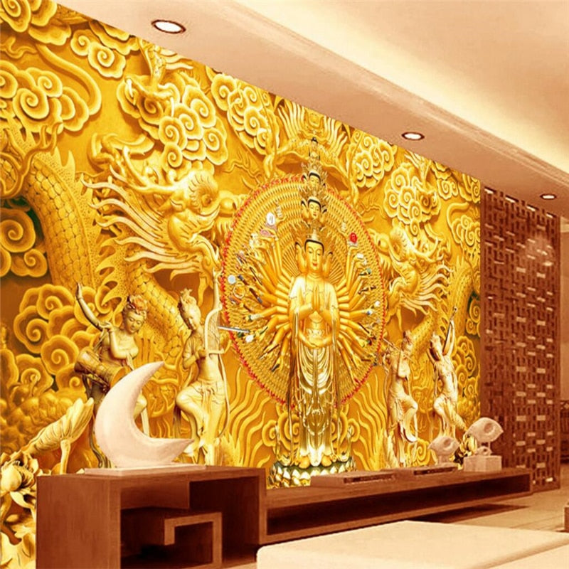 Avikalp Exclusive AWZ0348 3D Wallpaper Golden Dragon Background HD 3D Wallpaper