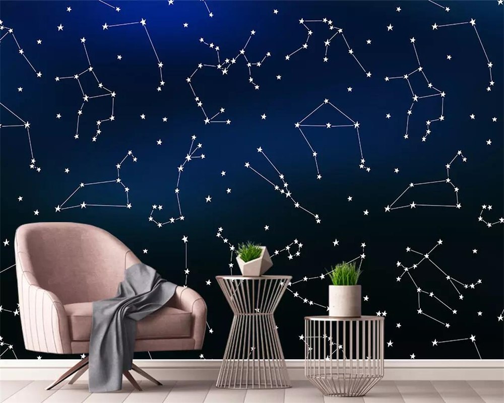 Avikalp Exclusive AWZ0359 Modern Minimalist Wallpaper Geometric Starry Sky Constellation Children Bedroom Background HD 3D Wallpaper