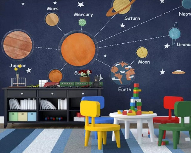 Avikalp Exclusive AWZ0362 Mural 3D Wallpaper Cartoon Hand Drawn Space Planet Universe Children Room Background Wall HD 3D Wallpaper