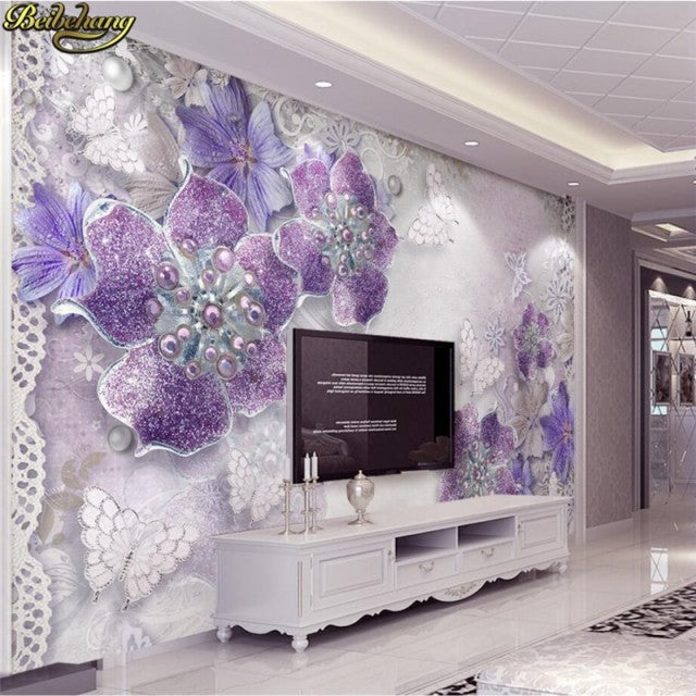 Avikalp Exclusive AWZ0363 3D Wallpaper Noble Gorgeous Purple European 3D Flower Large Mural HD 3D Wallpaper