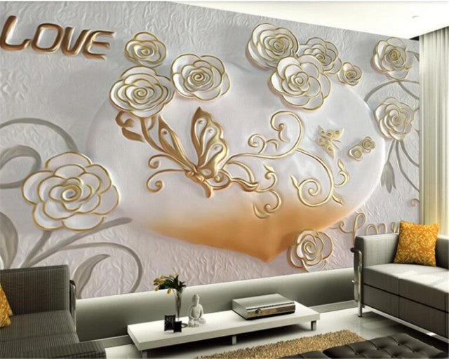 Avikalp Exclusive AWZ0374 3D Wallpaper Modern Minimalistic Relief Rose Butterfly Mural HD 3D Wallpaper