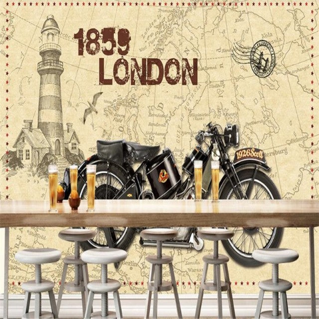 Avikalp Exclusive AWZ0382 3D Wallpaper Mural Vintage Nostalgic Motorcycle Cafe Bar HD 3D Wallpaper