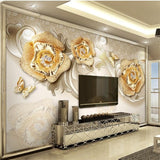 Avikalp Exclusive AWZ0383 3D Wallpaper 3D Beautiful European Style Golden Rose Butterfly Tv Background Wall HD 3D Wallpaper