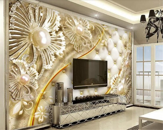Avikalp Exclusive AWZ0389 3D Wallpaper Soft Pack Diamond Flower Luxury HD 3D Wallpaper