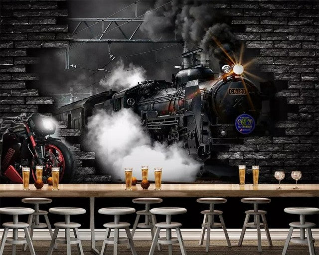 Avikalp Exclusive AWZ0398 3D Wallpaper Retro Nostalgic Steam Train Cafe Bar Background HD 3D Wallpaper