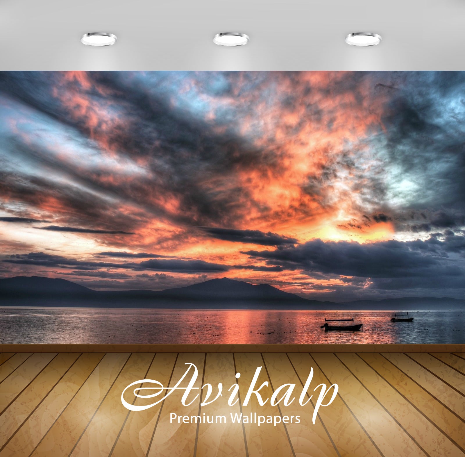 Avikalp Exclusive Clouds Sunset Ocean AWI1108 HD Wallpapers for Living room, Hall, Kids Room, Kitche