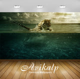 Avikalp Exclusive Tiger Water AWI1236 HD Wallpapers for Living room, Hall, Kids Room, Kitchen, TV Ba