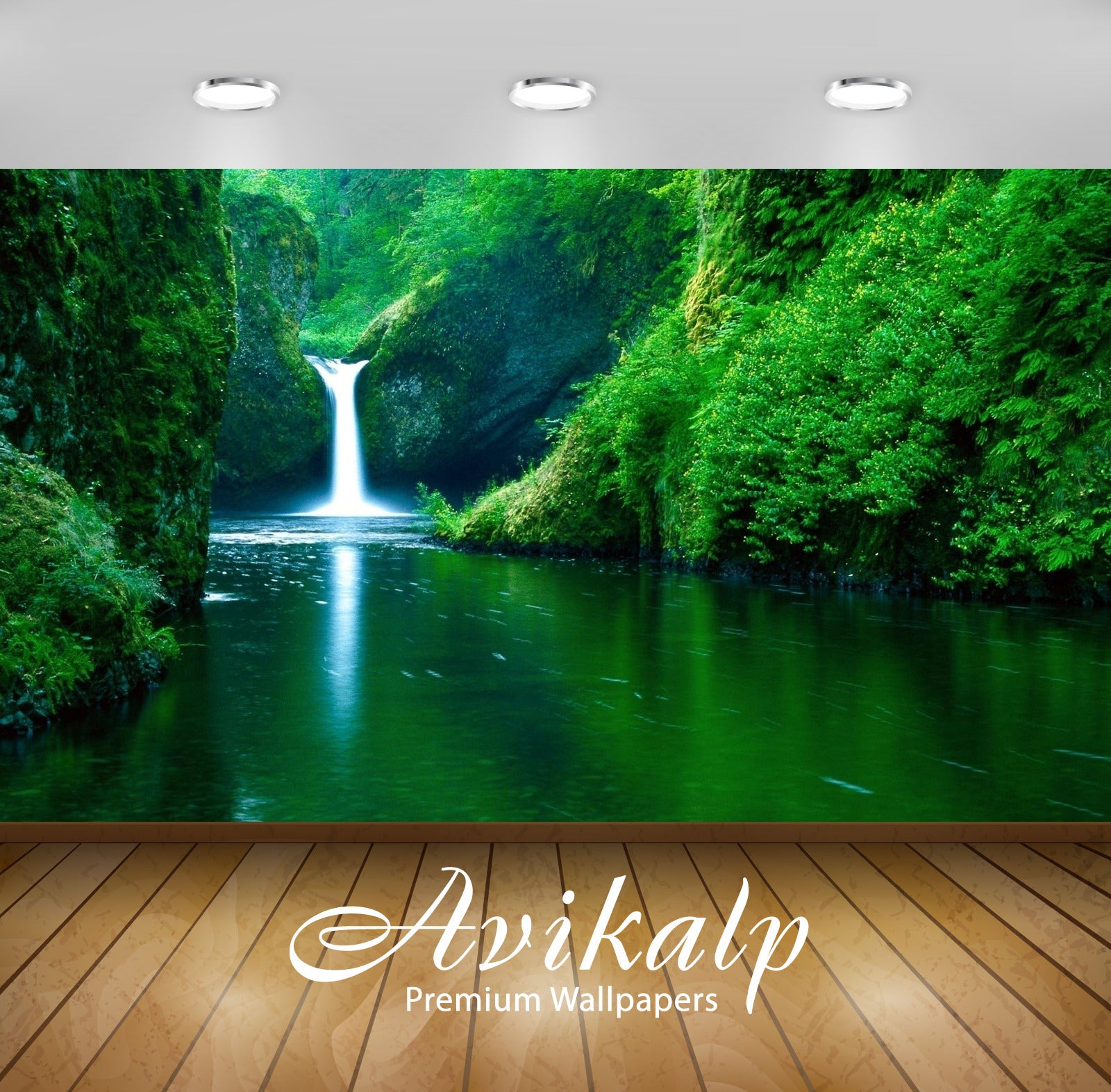 Avikalp Exclusive Waterfall Lake Greenery Nature AWI1250 HD Wallpapers for Living room, Hall, Kids R