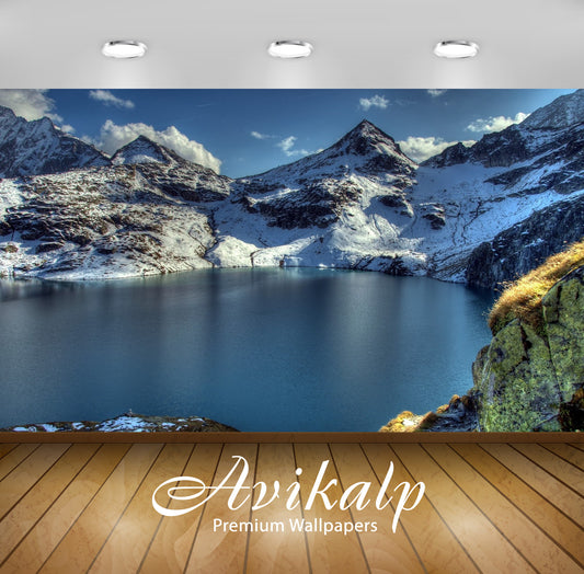 Avikalp Exclusive Awi1271 Snowy Mountain Lake Full HD Wallpapers for Living room, Hall, Kids Room, K