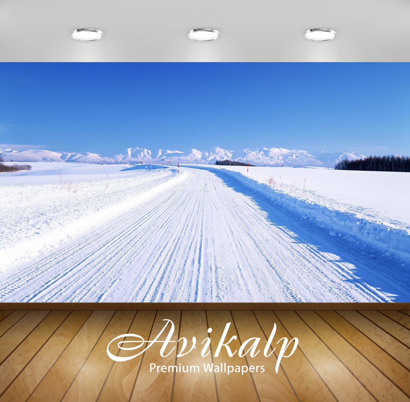 Avikalp Exclusive Awi1372 Winter Road Full HD Wallpapers for Living room, Hall, Kids Room, Kitchen,