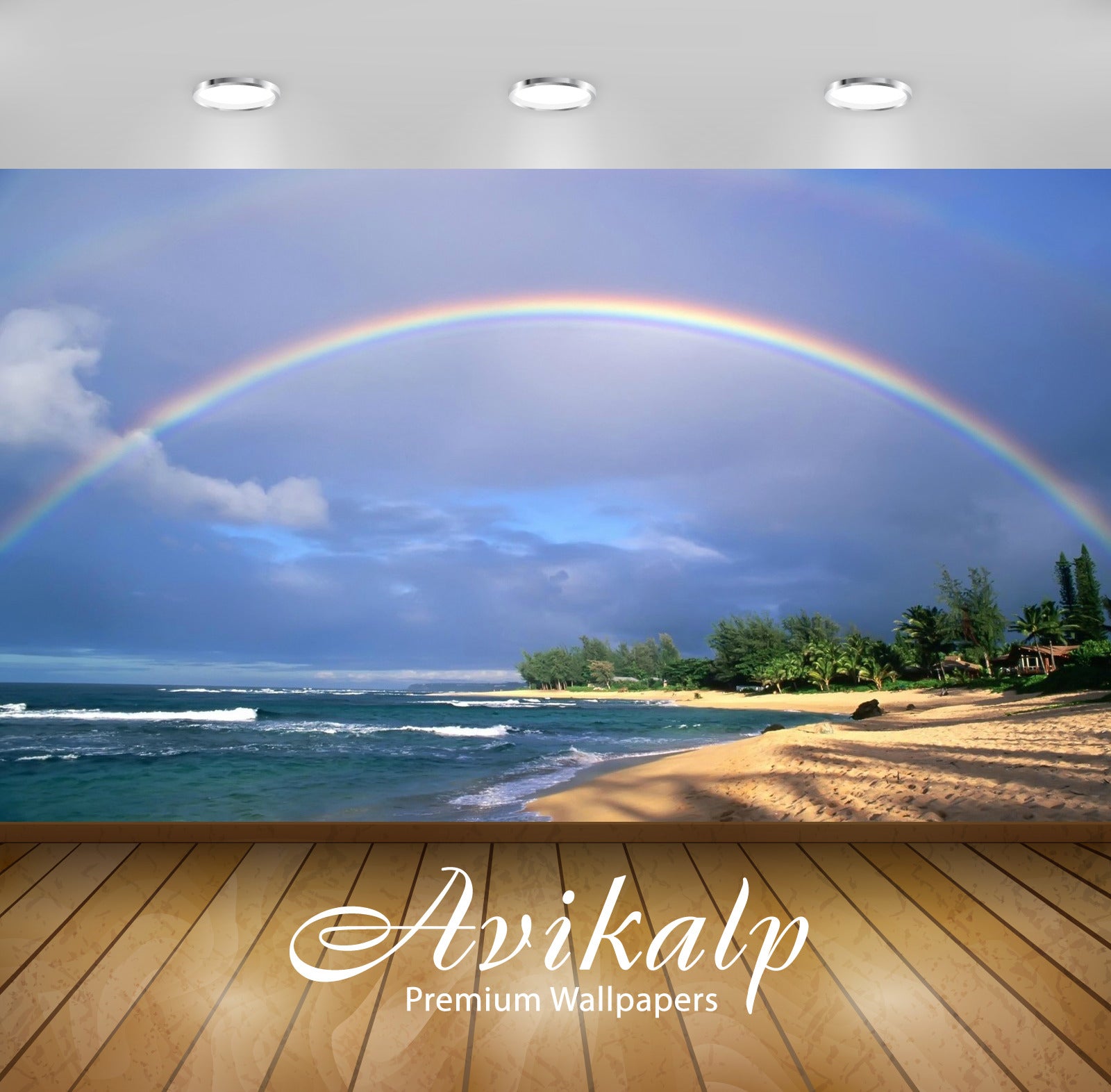 Avikalp Exclusive Awi1412 Beach Rainbow Full HD Wallpapers for Living room, Hall, Kids Room, Kitchen
