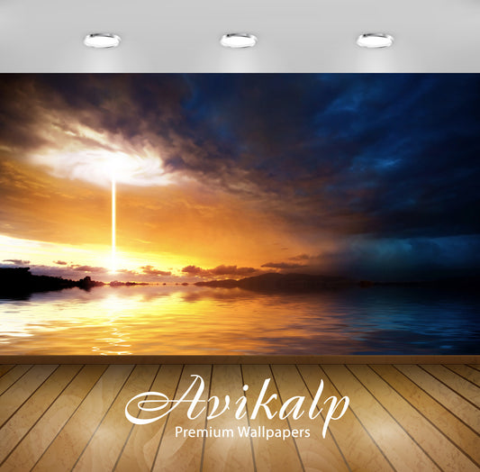 Avikalp Exclusive Awi1421 Beautiful Sunrise Ocean Full HD Wallpapers for Living room, Hall, Kids Roo