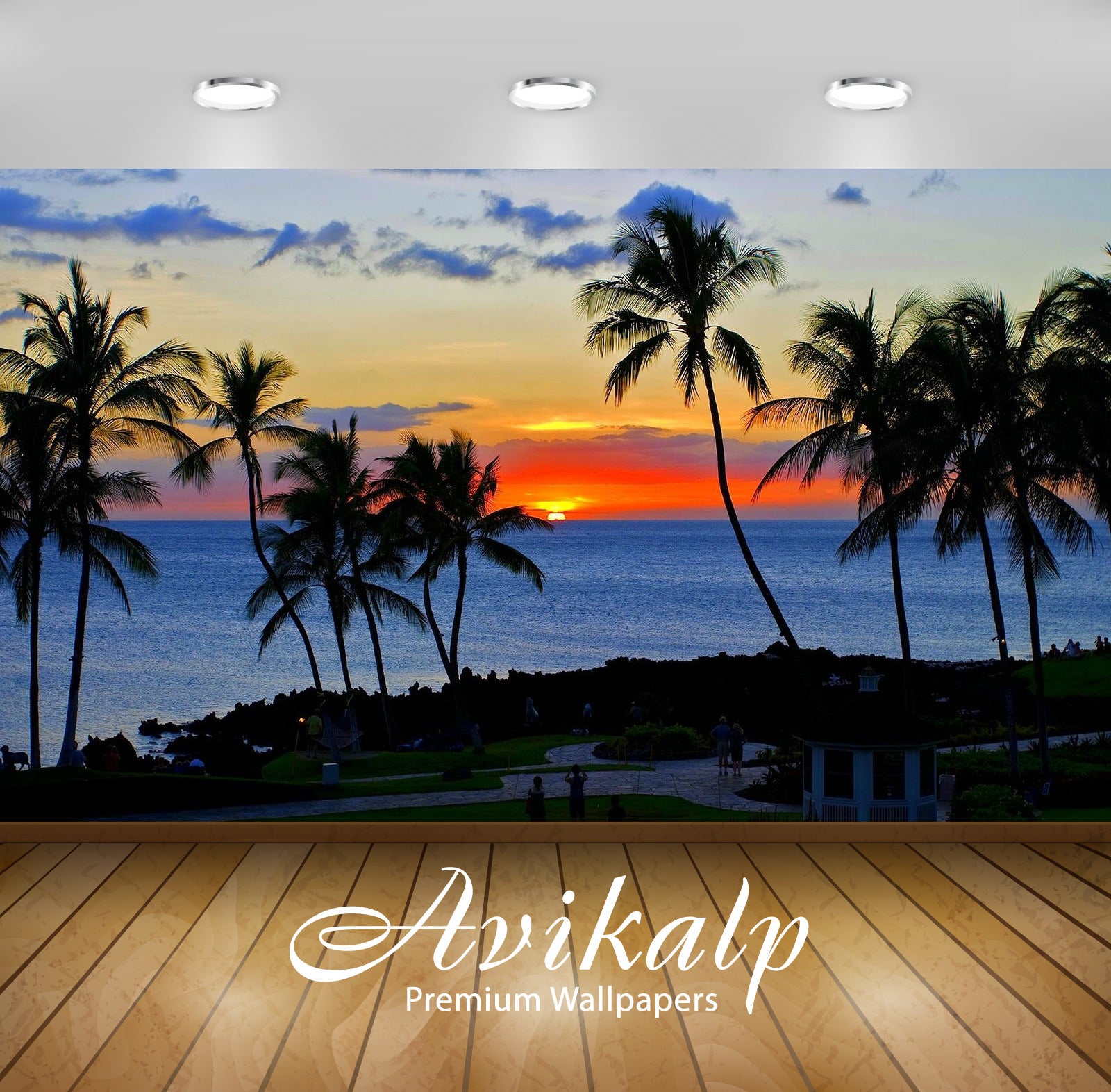 Avikalp Exclusive Awi1425 Sunset Sea View Full HD Wallpapers for Living room, Hall, Kids Room, Kitch