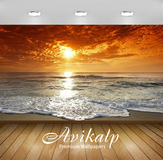 Avikalp Exclusive Awi1512 Beautiful Sunrise Sea Waves Full HD Wallpapers for Living room, Hall, Kids