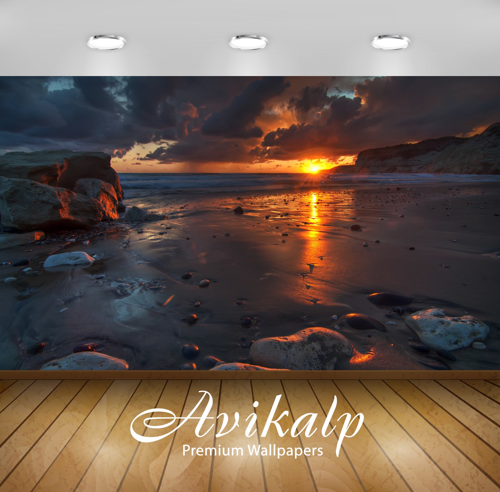 Avikalp Exclusive Awi1530 Beautiful Sunrise Sea Shore Full HD Wallpapers for Living room, Hall, Kids