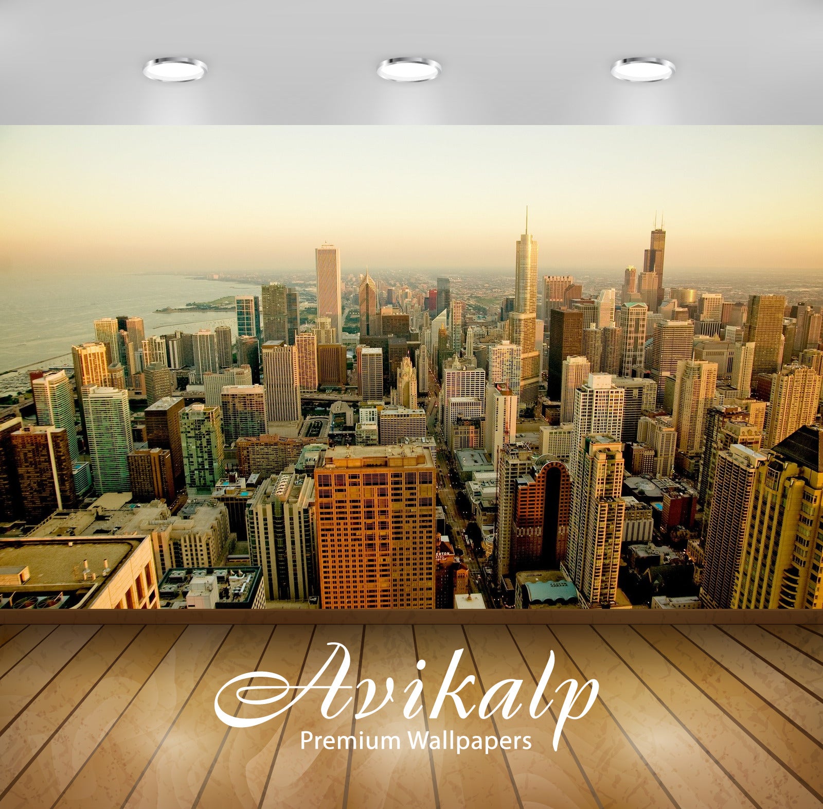 Avikalp Exclusive Awi1557 Chicago City View Full HD Wallpapers for Living room, Hall, Kids Room, Kit