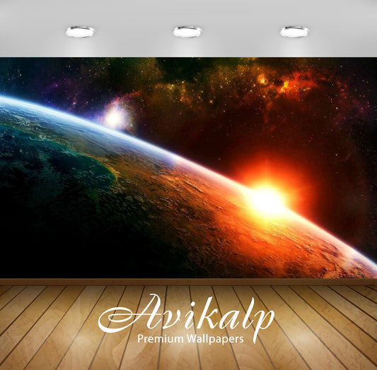 Avikalp Exclusive Awi1568 Sun Earth Planets Full HD Wallpapers for Living room, Hall, Kids Room, Kit