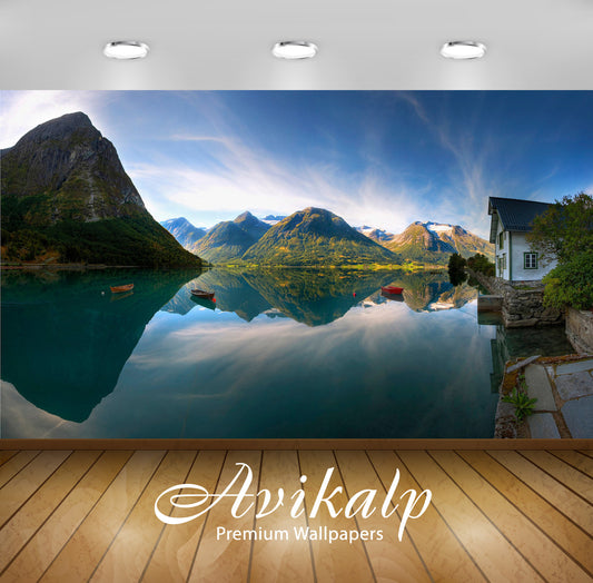 Avikalp Exclusive Awi1624 Beautiful Reflection Of Mountains Scenery Full HD Wallpapers for Living ro