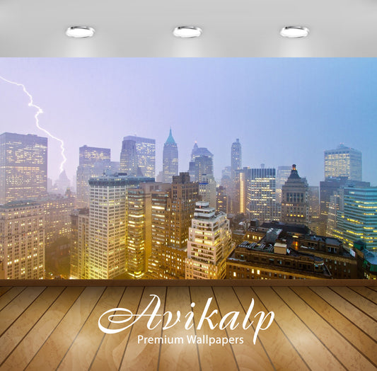Avikalp Exclusive Awi1636 New York City Lightning View Full HD Wallpapers for Living room, Hall, Kid