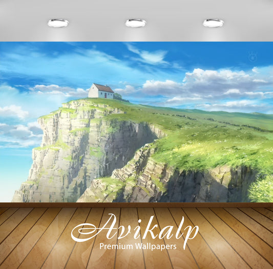 Avikalp Exclusive Awi1656 Beautiful Hut On The Mountain Painting Full HD Wallpapers for Living room,