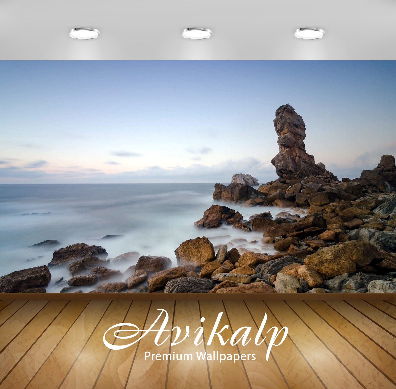 Avikalp Exclusive Awi1681 Nature Sea Shore Stones Scenery Full HD Wallpapers for Living room, Hall,
