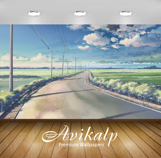 Avikalp Exclusive Awi1697 Beautiful Road Nature Painting Full HD Wallpapers for Living room, Hall, K