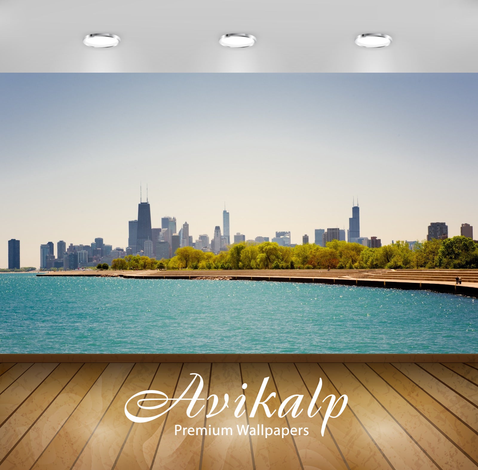 Avikalp Exclusive Awi1709 Chicago City View Full HD Wallpapers for Living room, Hall, Kids Room, Kit