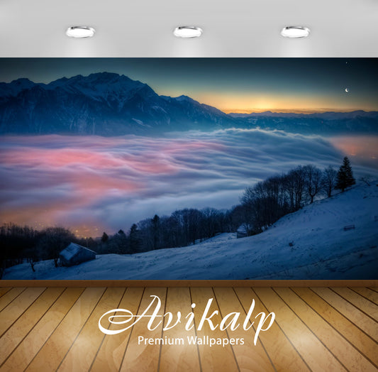 Avikalp Exclusive Awi1714 Snowy Mountains Clouds Full HD Wallpapers for Living room, Hall, Kids Room
