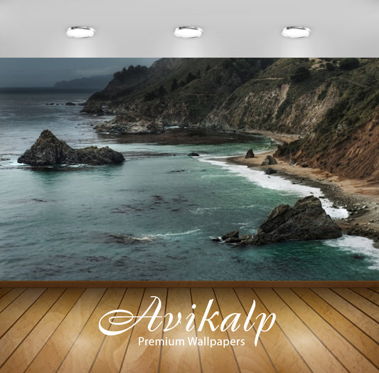 Avikalp Exclusive Awi1723 Beautiful Mountains Waves Sea Shore Full HD Wallpapers for Living room, Ha