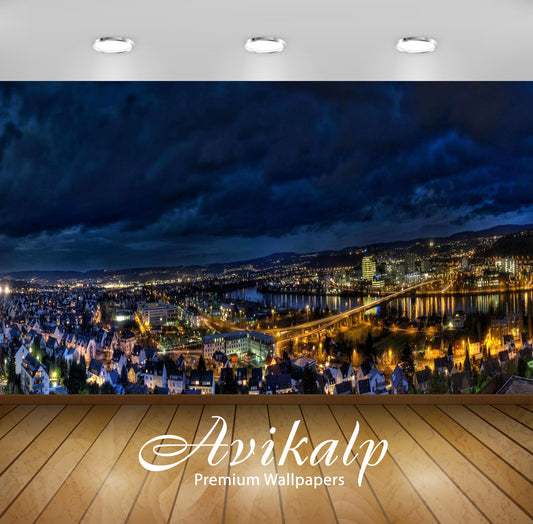 Avikalp Exclusive Awi1745 Beautiful City View At Night Full HD Wallpapers for Living room, Hall, Kid