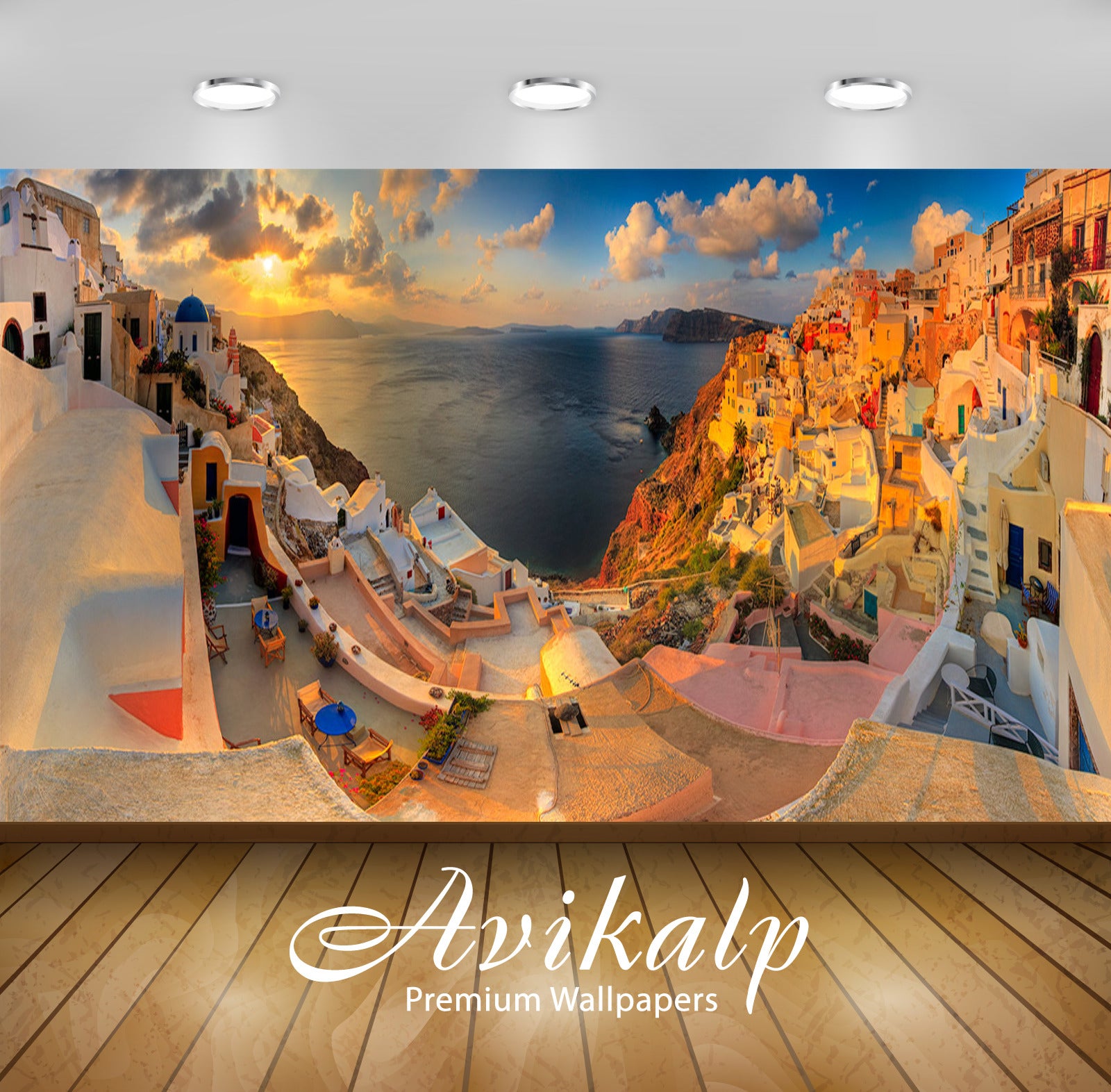 Avikalp Exclusive Awi1757 Santorini Panoramic Nature Full HD Wallpapers for Living room, Hall, Kids