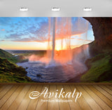Avikalp Exclusive Awi1818 Beautiful Waterfall In Sunset Full HD Wallpapers for Living room, Hall, Ki