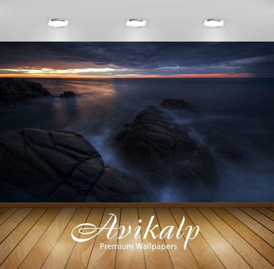 Avikalp Exclusive Awi1826 Besautiful Sea Waves View At Night Full HD Wallpapers for Living room, Hal