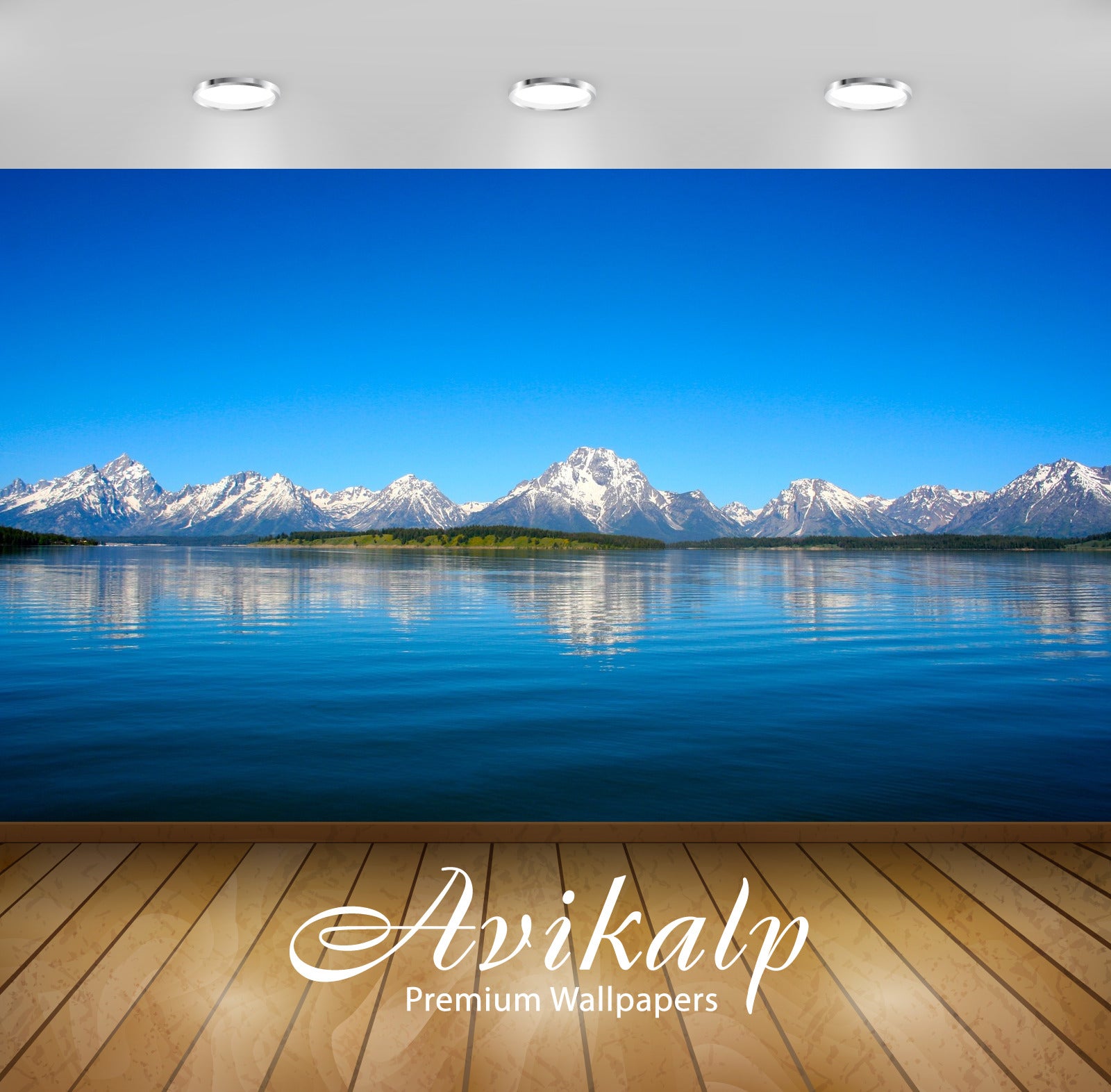 Avikalp Exclusive Awi1828 Snowy Mountains Lake Scenery Full HD Wallpapers for Living room, Hall, Kid