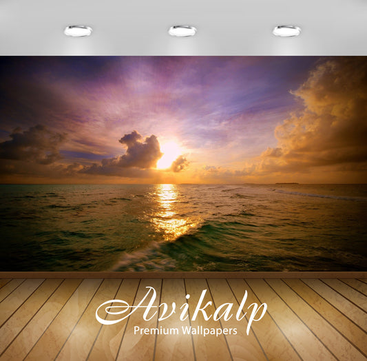 Avikalp Exclusive Awi1879 Beautiful Sea Waves Sunrise Full HD Wallpapers for Living room, Hall, Kids