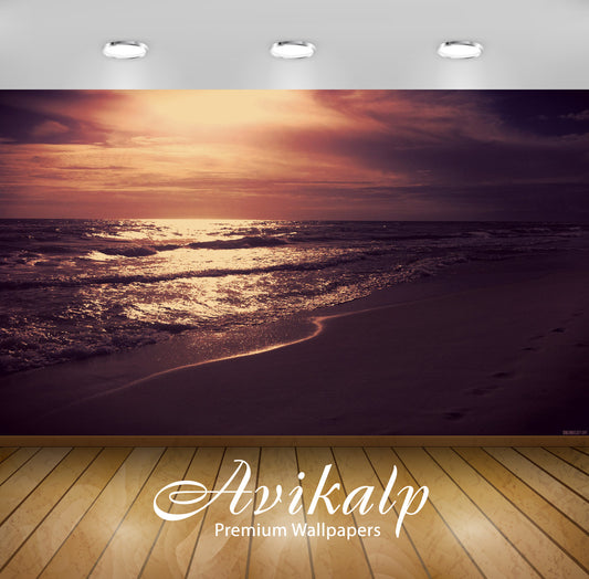 Avikalp Exclusive Awi1888 Sea Waves Sunset Full HD Wallpapers for Living room, Hall, Kids Room, Kitc